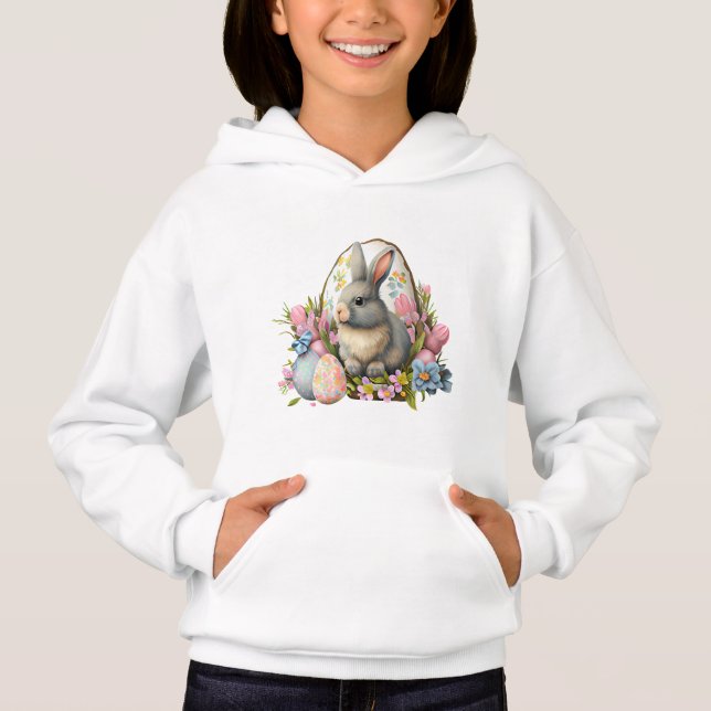 easter bunny with flowers and eggs, colourful bloo (Front)