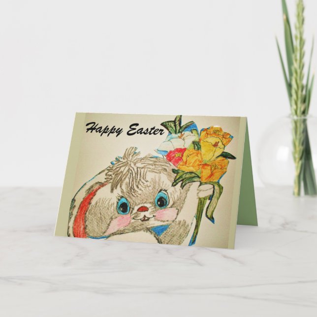 EASTER BUNNY WITH FLOWERS card (Front)