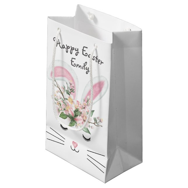 Easter Bunny with Flowers   Small Gift Bag (Front Angled)