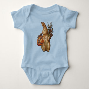 Easter Bunny with Flowers Unisex Blue Bodysuit