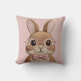 Easter Bunny with Glasses & Bow – Embroidered Look Cushion