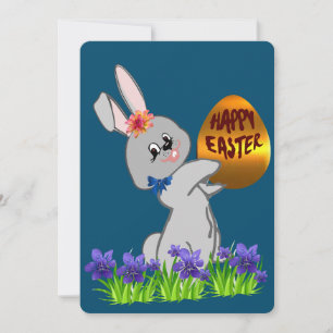 Easter Bunny With Gold Egg Holiday Card