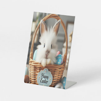 Easter bunny with its eggs. pedestal sign
