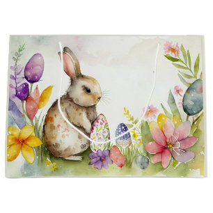 Easter bunny with painted eggs in the garden large gift bag