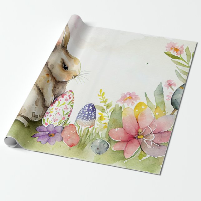 Easter bunny with painted eggs in the garden wrapping paper (Unrolled)
