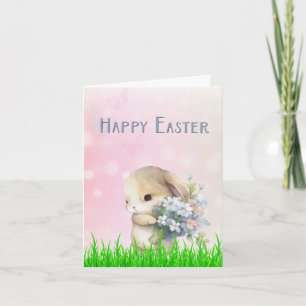 Easter Bunny with Pink and Blue Flowers Card