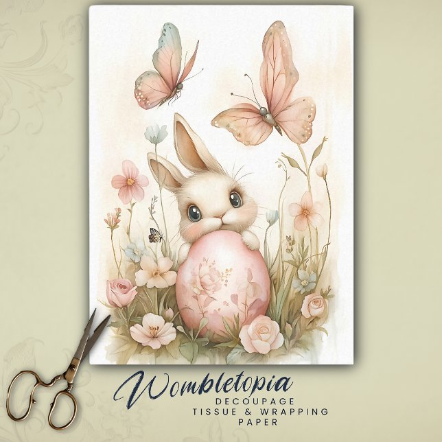 Easter Bunny with Pink Butterflies Decoupage Tissue Paper (Creator Uploaded)