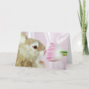 Easter Bunny with Pink Tulip Holiday Card