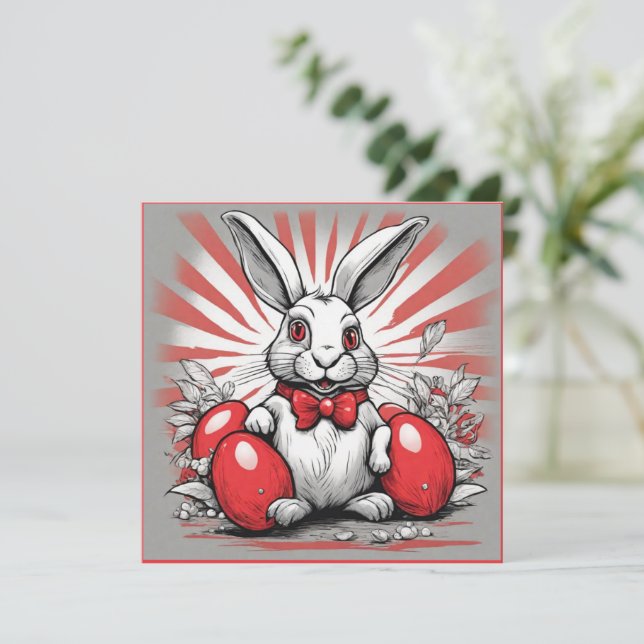 Easter bunny with red eggs holiday card (Standing Front)