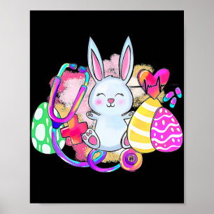 Easter Bunny With Stethoscope And Easter Eggs Poster