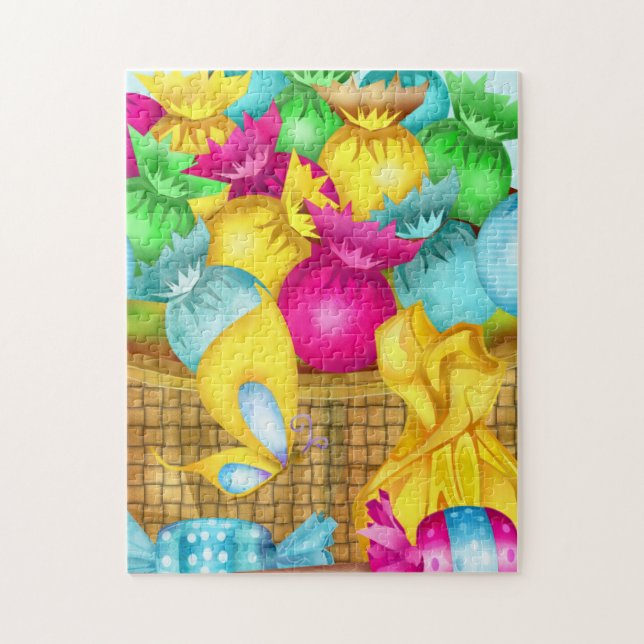 Easter Candy Folk Art GIRLS BASKET STUFFER Jigsaw Puzzle (Vertical)