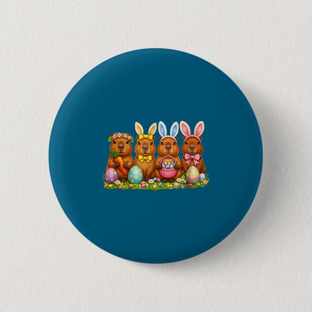 Easter capybara ears bunny eggs spring jesus 6 cm round badge (Front)