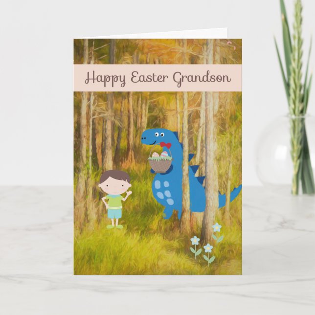 Easter Card for Grandson with Dinosaur (Front)