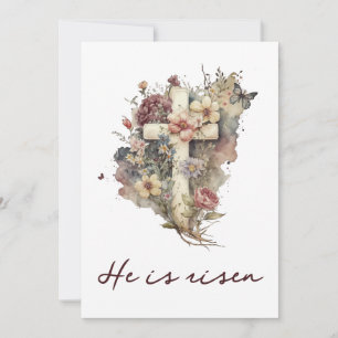 Easter Card, He is risen Card, Floral Cross Card