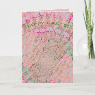 Easter Card in pink with eggs in a garden