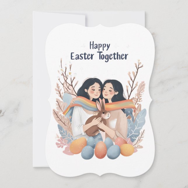 Easter Card: Lesbian Couple with Bunny (Front)