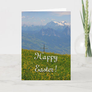 Easter Card - Mountain Cross and meadow