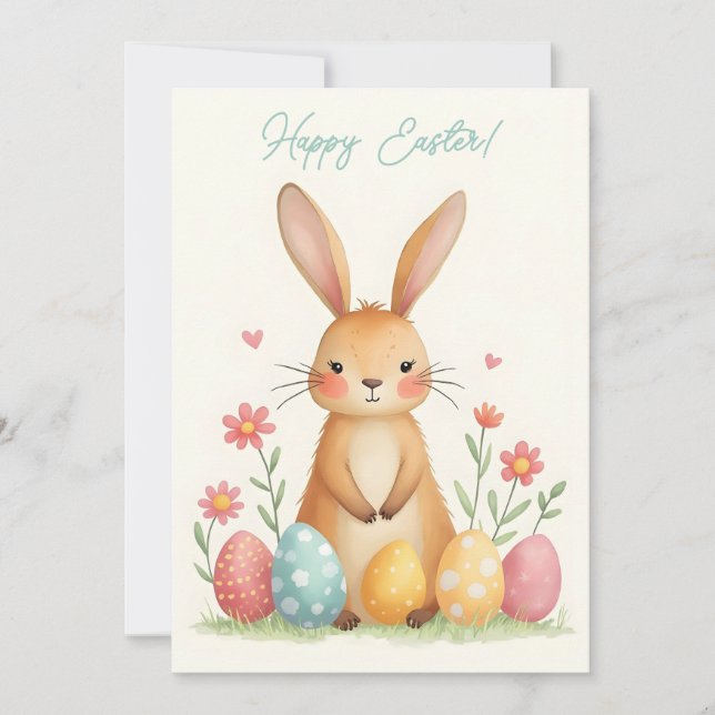 Easter card with a bunny in pastel colours (Front)