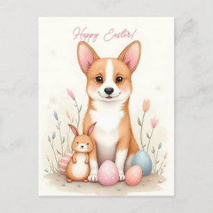Easter card with a corgi dog in pastel colours