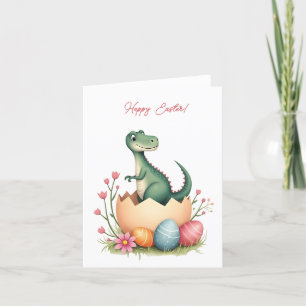 Easter card with a dinosaur in pastel colors