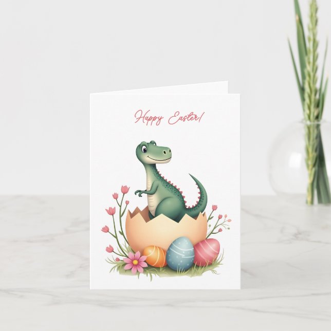 Easter card with a dinosaur in pastel colours (Front)