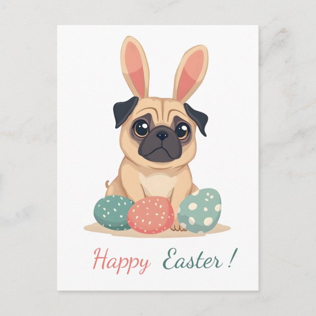 Easter card with a picture of a pug (Front)