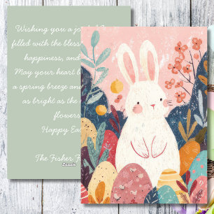 Easter Card with Flowers and Easter Bunny