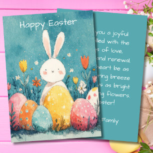 Easter Card with Flowers and Easter Bunny