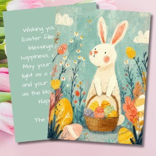 Easter Card with Flowers and Easter Bunny