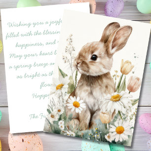 Easter Card with Flowers and Easter Bunny