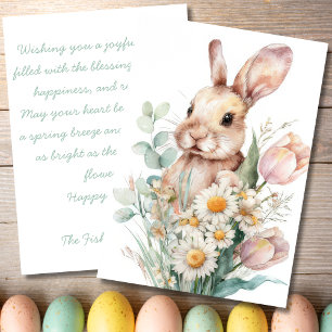 Easter Card with Flowers and Easter Bunny