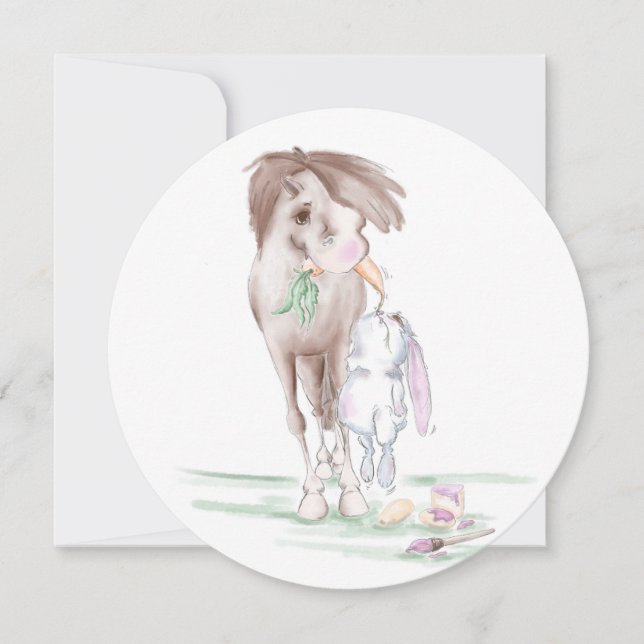 Easter card with sweet horse and oyster (Front)