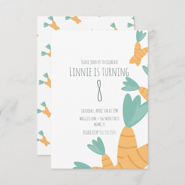 Easter Carrot Bunch Birthday Invitation (Front/Back)