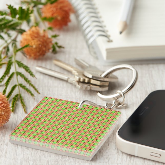 Easter Carrot Colours Plaid Pattern Key Ring (Front Right)