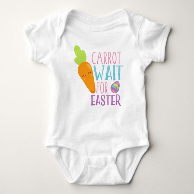 Easter, Carrot Wait For Easter, Easter Eggs Baby Bodysuit (Front)