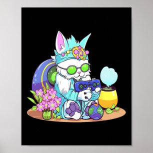 Easter Cat Bunny Funny Gamer Video Game Boys Girls Poster