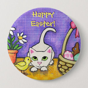 Easter Cat & Chick Greeting Button