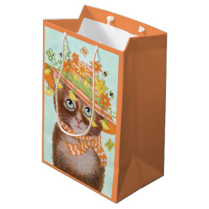 Easter Cat in Easter Bonnet with Butterflies Medium Gift Bag