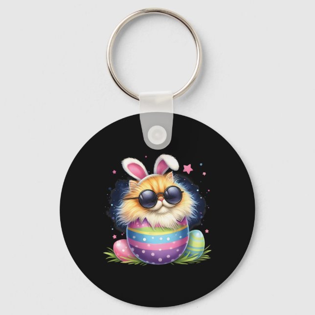 Easter Cat With Bunny Ears Easter Day Egg Hunting  Key Ring (Front)