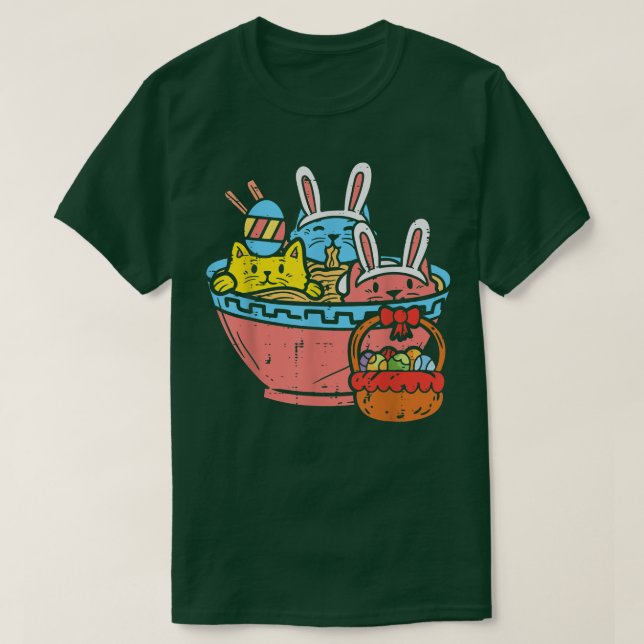 Easter Cats Ramen Bunny Ears Egg Kawaii Japanese N T-Shirt (Design Front)