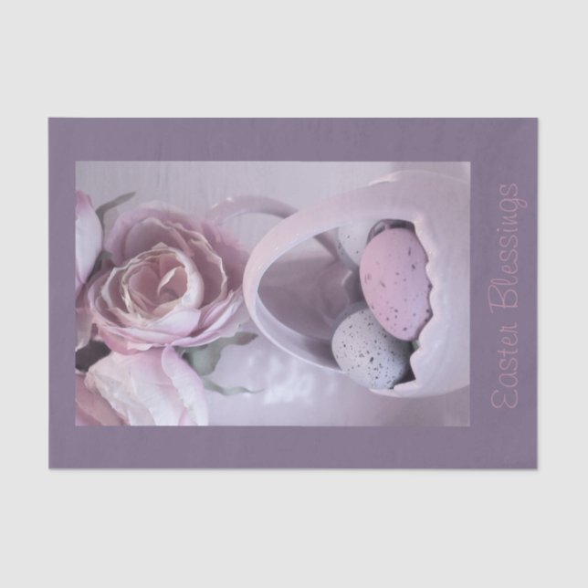 Easter Ceramic Basket with Eggs & Flower Roses Tissue Paper (Front)