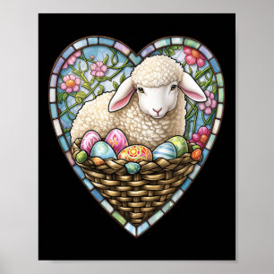 Easter Charm Lamb And Easter Eggs In Stain Gl Hear Poster