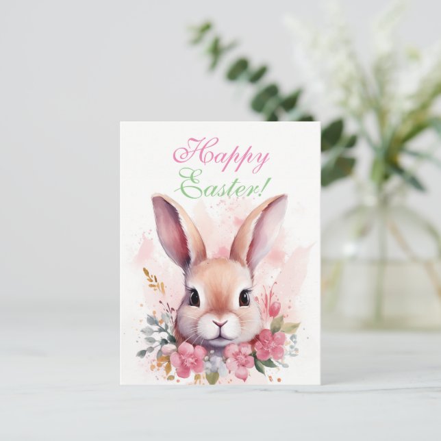Easter Charming Pink Cute Bunny Postcard (Standing Front)
