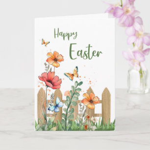 Easter Cheerful Spring Flowers and Butterflies Card