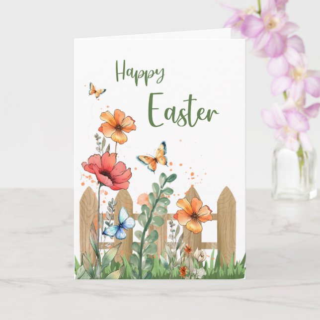 Easter Cheerful Spring Flowers and Butterflies Card (Orchid)
