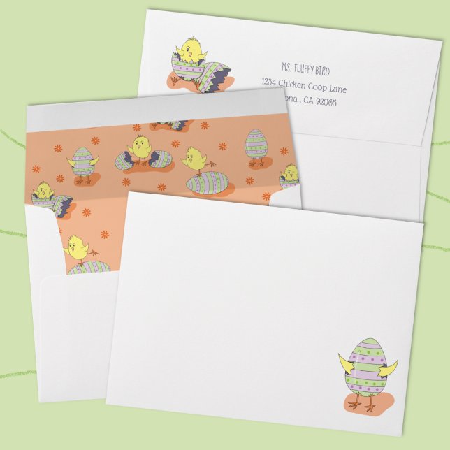 Easter Chick and Egg Personalised Envelope (Funny Easter chick envelope .)