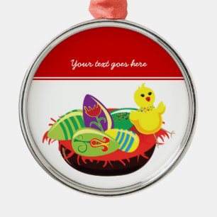 Easter chick and eggs custom ornament