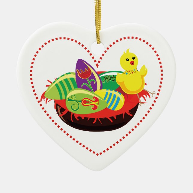 Easter chick and eggs custom ornament (Front)