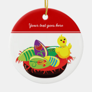 Easter chick and eggs custom ornament