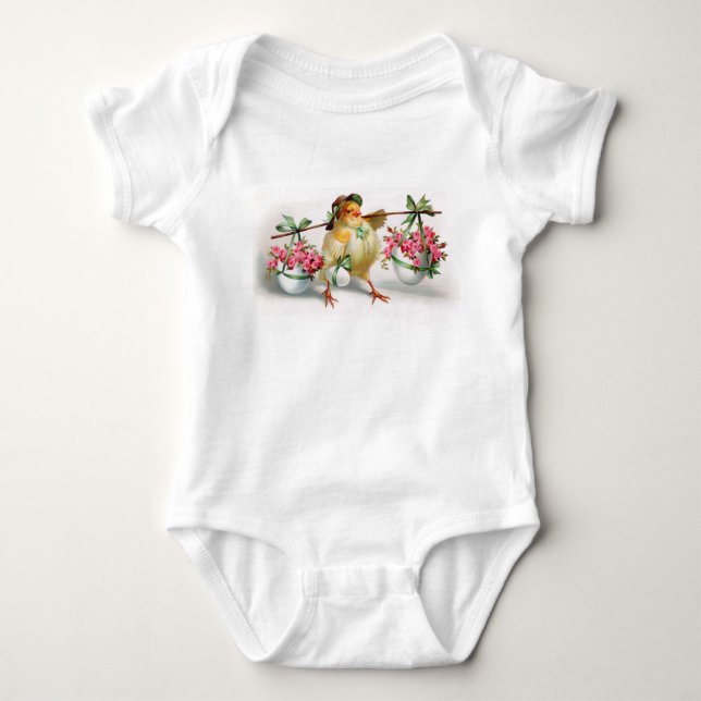 Easter Chick and Flowers Baby Bodysuit (Front)